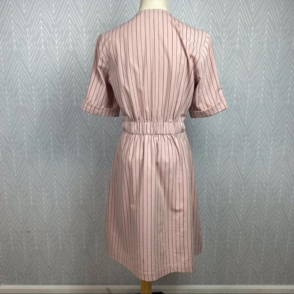 HYFVE Pink Striped Print Short Sleeve Waist Tie Dress. - Picture 6 of 10